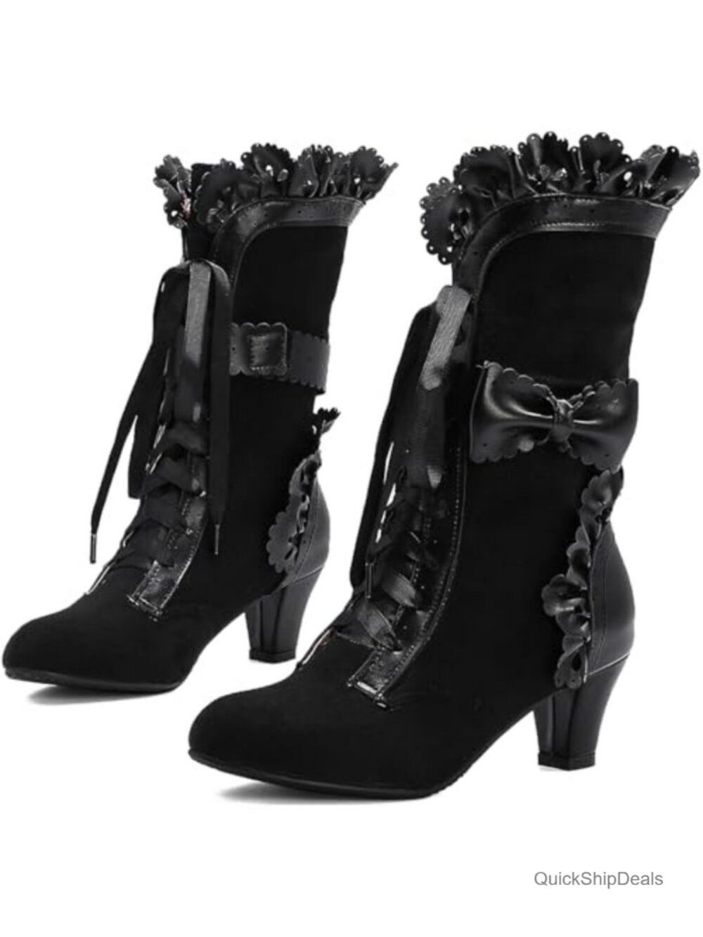 Women's Faux Suede Lace Up Victorian Mid Calf Slouch Boots